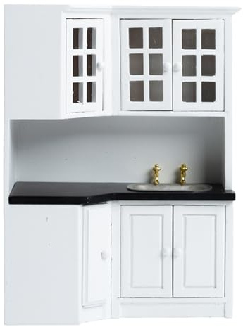 Puppenhausküche, 1 12 Skala Dollhouse Möbel Holzküchenschrank Set, Kochsetmöbel für DIY -Szenenzubehör Mini Dekoration Zubehör