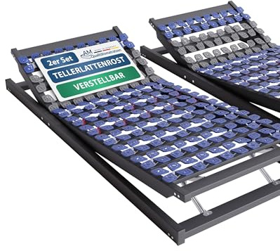 AM Qualitätsmatratzen 7 Zonen Tellerlattenrost 180x200 verstellbar bis 130 kg mit 100 Tellern - Made in Germany - Punktelastisches Tellerlattenrost Kopf und Fußteil verstellbar 180x200