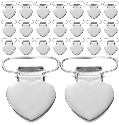 jojofuny 40 Stück Hosentraegerclips Metall Herz Duckbill Clips | Metall Hosentraegerclips im 40er Set fuer Latzhosen, elastische Baender, Kleidung, Ersatzteile und Naeharbeiten