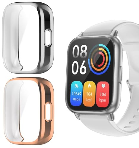 Compatible for RUIMEN Smart Watch Case, Blueshaweu Soft Slim TPU All Around Protective Shell Anti-Scratch Bumper Cover Case Compatible for RUIMEN H1 Smartwatch-1.85 inches (Silver+Rose)