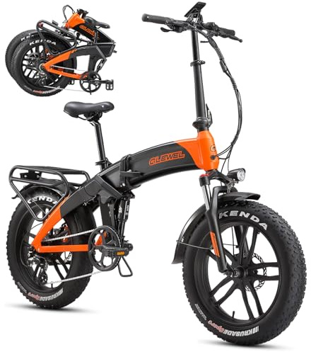GLEWEL Bicicletta elettrica pieghevole per adulti con batteria rimovibile 48V 13Ah Mountain bike fuoristrada con sospensioni complete Pneumatici larghi 20 pollici Freni a disco idraulici 8 velocità