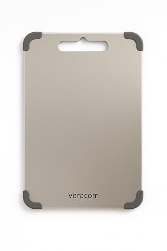Veracom Tagliere Acciaio Inox 304 Alimentare 29x20 cm Antiscivolo – Igienico e Lavabile in Lavastoviglie – Tagliere per Carne, Verdure e Pane – Certificato MOCA