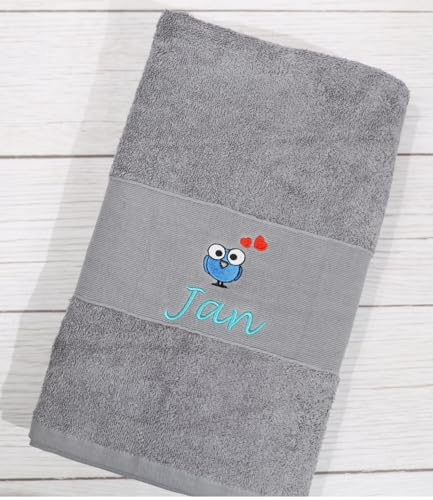 BotoHome Personalisiertes Saunatuch 100x150 cm Grau – 100% Baumwolle, 500 g/m² Premiumqualität, mit Name & Motiv Bestickt, weich & saugfähig (Grau, 100 x 150 cm + Motiv)