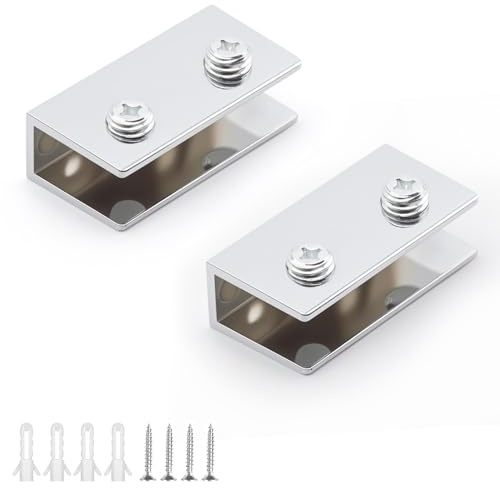 ATTEEFI Soporte Estante Cristal, 2 Piezas Rectángulo Alargado Abrazadera de Vidrio, Ajustable Fijación para Instalar Vidrio, Aleación de Zinc, para Paneles de Vidrios y Acrílico de 8-12 mm