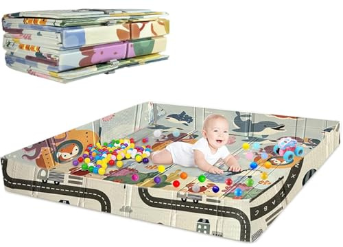 Gutsbox Faltbare Spielmatte Baby faltbar 180x150x0.6cm Krabbelmatte Baby faltbar Doppelseitige Spielunterlage Baby Krabbeldecke rutschfest, wasserdicht, XPE Spielteppich Kinder
