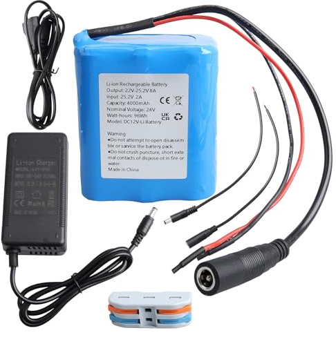 MXJFYY 24V 4000mAh Lithium Rechargeable Battery and Charger & Cable Connector, Battery for DIY Projects, Solar Street Lights, CCTV Camera, Speaker, Sprayer, Toy Train Boat, Toy Car, MP3 Players