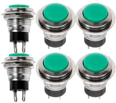 Veemoon 6 Pezzi Interruttore Elettrico a Pulsante Momentaneo Rotondo 2 Pin Mini Verde Auto-Reset per Scooter Elettrici Camion e Piccoli Elettrodomestici