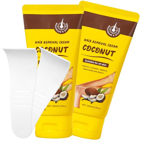 Coconut Hair Removal Cream, Sensitive Skin Hair Removal Cream for Women & Men, Gentle Non-Irritating Depilatory Cream for Face Bikini & Body, Suitable for All Skin Types 2 Pack