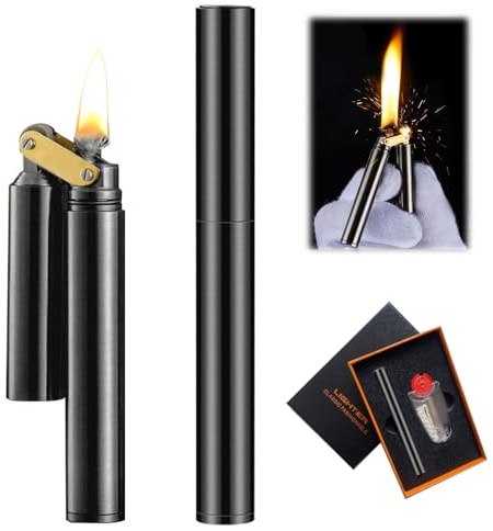 Herbst Vintage Encendedor Negro, Mechero de Bolsillo Delgado 83x10mm Recargable, Encendedor de Rueda Mecánico Regalos para Hombres (Negro)