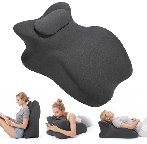 Oreiller Ergonomique en Mousse Mémoire, Original Coussin Couple Polyvalent pour Dormir, Lire ou S'asseoir, Soutien Dorsal, Surélévation des Jambes, Housse Amovible et Lavable (Grande Taille, Gris)
