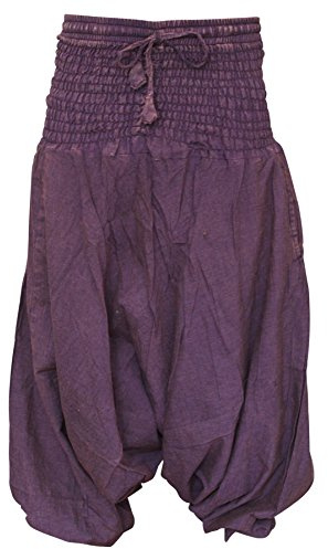 SHOPOHOLIC FASHION Unisex Loose Fit Baggy Trousers Stonewashed Plain Hippy Harem Pants