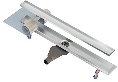 Nordona extraflache Edelstahl Duschrinne Complete Basic, Abgang Mitte Länge: 100 cm Inkl. befliesbare Mulde, Niederprofilsiphon Einbautiefe nur 6 cm
