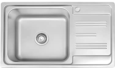 warenplus Fregadero de acero inoxidable 304, rectangular, con 1 senos y estante grande, incluye sistema de desagüe, 65 x 42 cm, fregadero de cocina