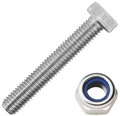 Sechskantschrauben M12x35 mm mit Sicherungsmuttern M12 aus Edelstahl A2 (10 Stück) | DIN 933 & DIN 985 - Maschinenschrauben - selbstsichernde Sechskantmuttern von MESAROS®