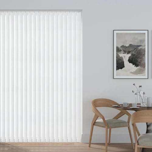 Made to Measure Vertical Blinds 89mm (3.5) Complete Set in Feather Weave White | Vertical Window Blinds Up To 90cm (900mm) Width x 240cm (2400mm) Drop | Light Filtering Rail & Slats for Home