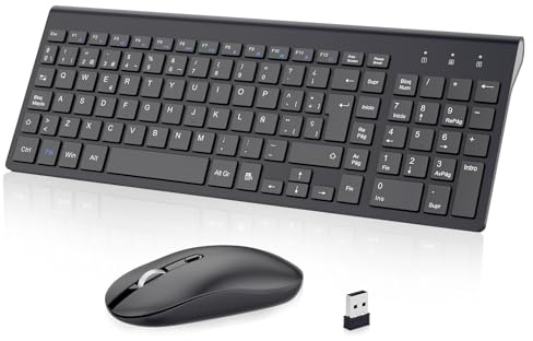 cimetech Combo Teclado y Ratón Inalambrico, 2.4G Español 2 en 1 USB Ultra Delgado Silencioso Mouse, para PC/Laptops/Ordenador/Escritori (Negro)