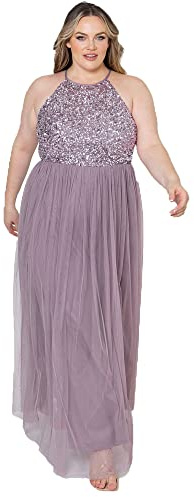 Abendkleid Pailletten Cocktailkleid Damen Tüllkleid Kleid Nackenband Abendkleid Elegant für Hochzeit Brautjungfernkleid
