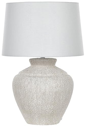 Beliani Tischlampe mit Keramikfuß hellbeige Steinoptik 60 cm Lampenschirm weiß Caine