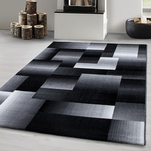 Carpetsale24 Tapis à Poils Ras, Couleur Noir, Conception Abstraite à Carreaux, 111471, Tapis Rectangle, Tapis Salon-Salle à Manger ou Chambre, 140 x 200 cm