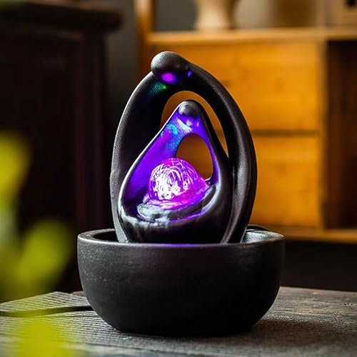 Light Luxury Circulating Water Ornaments Fountain for Wealth Feng Shui Ball Modern Desktop Living Room Office Opening Gifts (Black)
