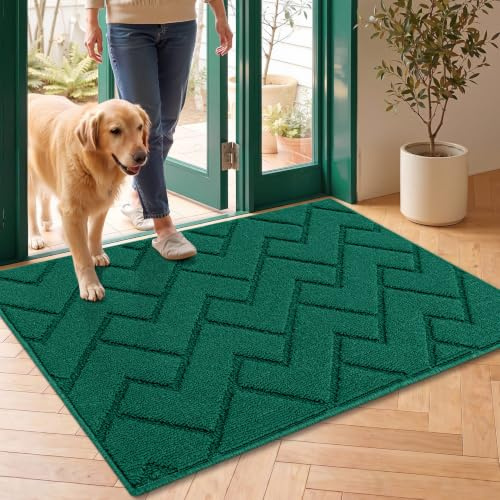 Biscpro Door Mat 60x90cm,Indoor DoorMat Washable,Doormat Indoor Dirt Trapper Non-slip,Absorbent Inside Entrance Rug Floor Mat for Entryway,Patio,Garden,Laundry Room,Pets - Evergreen