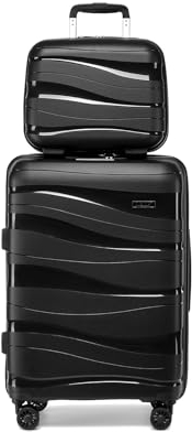 KONO Koffer Trolley 55cm Reisekoffer Set Leicht Hartschalenkoffer mit TSA Schloss Zwillingsrollen Rollkoffer 4 Rollen (Schwarz)