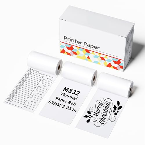 ASprink 53MM Thermal Paper Roll, Compatible with Any Brand M832 Portable Printer, Thermal Roll Paper with 3 Rolls