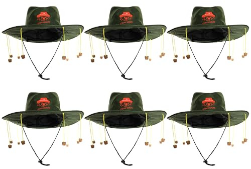 Australia Cork Hat - Pack of 6 - Green Hat with Orange Koala Badge and Hanging Corks - Australian Fancy Dress Costume Accessory Australia Day Accessory
