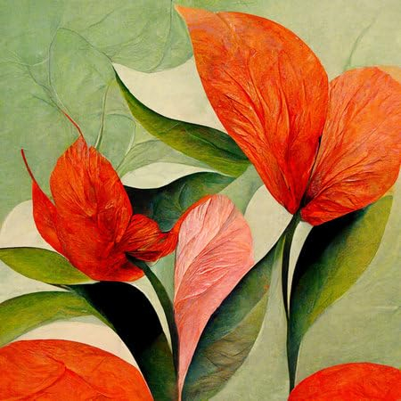 adrium Acryl-Bild 40 x 40 cm: Rote und rosa Aquarellblumen mit grünen Stielen und Blättern. Aquarell-Kunsthintergrund. Digital generiertes Tapetendesign (195651381)