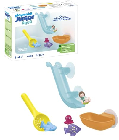 Playmobil 71689 JUNIOR AQUA: Water Slide with Sea Animals, including Baby Shark, Fish and Baby Octopus, sustainable toy made from plant-based plastics, play sets suitable for children ages 1+