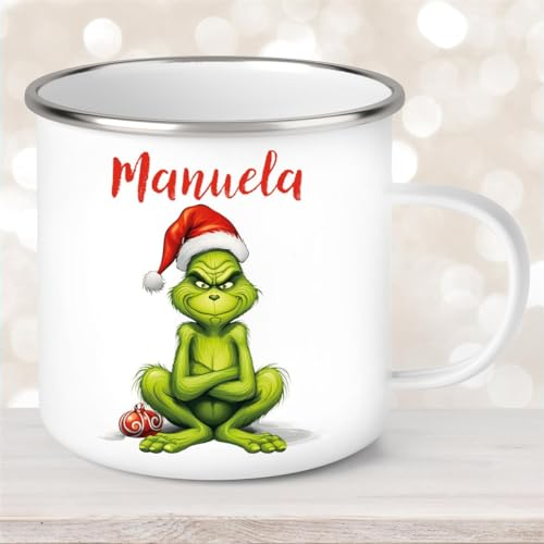 Tasse Wunschname Weihnachten Grinch 4 Emaille Kinderbecher