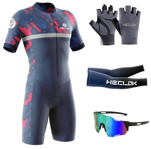 Tuta da Triathlon a Maniche Corte da Uomo, 2024 Nuovi Ciclismo Body Skinsuit All'aperto Sportswear MTB Body Trisuit Cycling Skinsuit with Gel Pad per Nuoto/Corsa/Ciclismo (TYP-2,L)