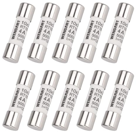 Wengart 10 fusibles de cilindro AC RT18-32 (RO15), 10 unidades, 10 x 38 mm, CA500V, 4A 120 kA, fuerte capacidad de conmutación, puede proteger el circuito de forma fiable