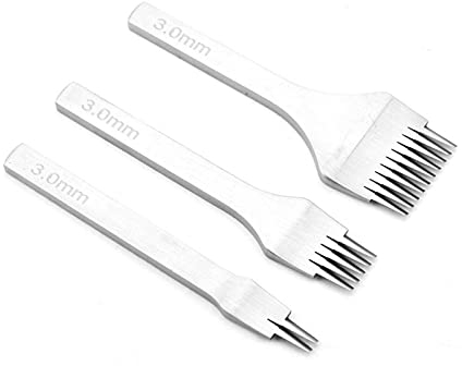 Ledermeißel, Leder-Lochzange, Weißer Stahl 2/5/10 Stanzzinken-Werkzeug-Set, Schnür-Nähmeißel-Set für Lederhandwerk, Stanzarbeiten (Abstand 3,0 mm)