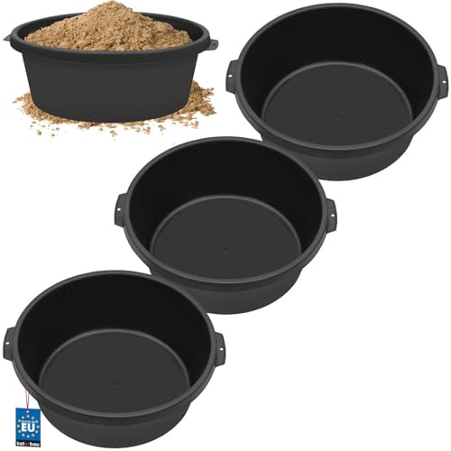 KOTARBAU® Cubo de mortero de 11 L, 300 mm, redondo, negro, de plástico, para mortero, para alimentos, cemento, para plantas y jardín, Negro , 11 L, Juego de 3 unidades