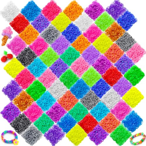 ROSHUKG 7300 Loom Bänder Set in 70 Farben Gummibänder, Geburtstagsgeschenk für Kinder Jungen Mädchen | Gummiband-Armband-Bastelset, Geburtstagsgeschenk für Kinder