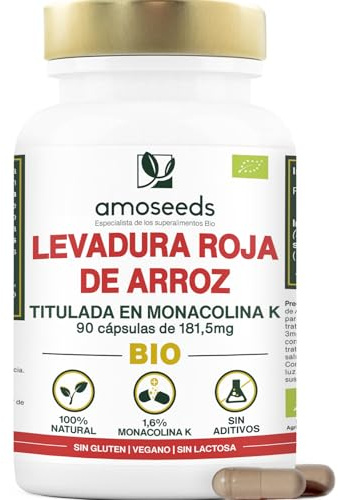 Levadura Roja de Arroz BIO | 2,9mg de Monacolina K/día | 90 cápsulas | 181,50mg de Monacolina K | 100% Natural y Puro | Primera calidad