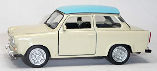 Generisch Modellauto kompatibel mit Trabant 601 Limousine Trabi beige mit hellblauem Dach ca. 11 cm