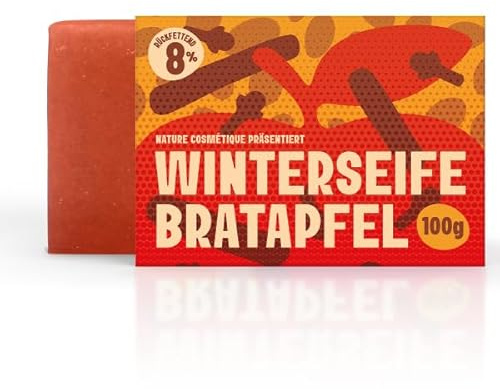 Nature Cosmétique® Feste Seife Bratapfel Winterseife – für Hände & Körper – Handgemachte Naturseife – Feuchtigkeitsspendend & hautpflegend – Vegan, palmölfrei – Made in Germany