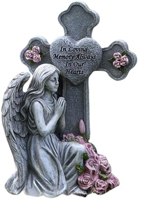 Generico Statue da Giardino Angeli per Esterno - Statua Angelo della Memoria con Luce Calda,Decorazioni Cimitero E Memoriale Per Giardino Cortile E Terrazzo