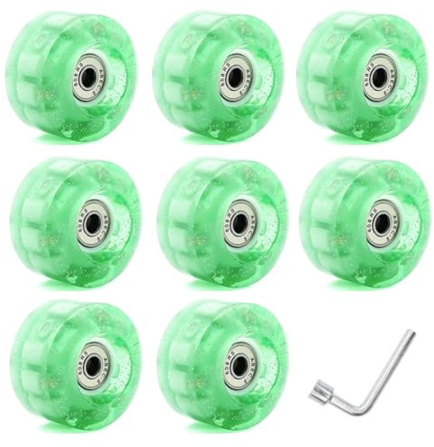 Luobannm 8 Ruedas para Patines con Luces Brillantes y Rodamientos Instalados, 58 X 32 mm, 82 A, Color Verde