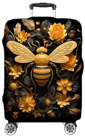 Ferocity resväska överdrag, elastiskt överdrag för resväska, tvättbart, skyddande fodral för resväska, liten S, medium M eller stor L, blommiga och djurdesigner [083], Bi med blommor, L, Resväska
