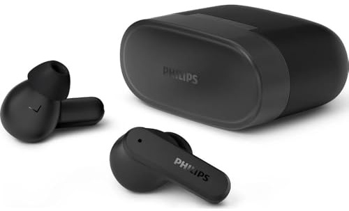 PHILIPS TAT2000BK True Wireless In-Ohr-Bluetooth-Kopfhörer – Dynamischer Bass, 4-Mikro-Technologie, klare Anrufe - kompaktes Lade-Case, 32 Std. Spielzeit. Ideal für Arbeitsweg und Sport - Schwarz