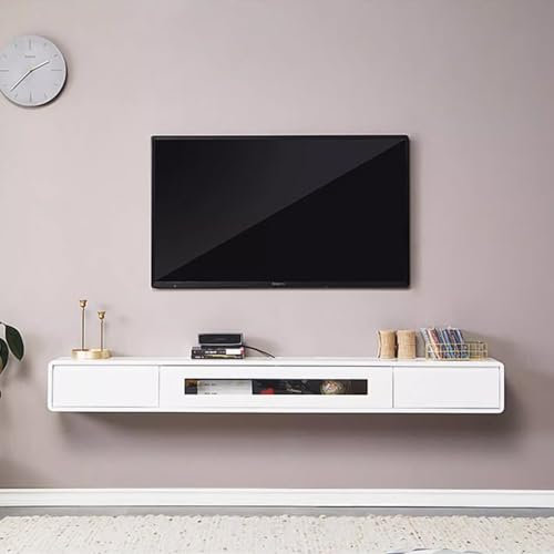 Mobile TV galleggiante in legno massello, da parete, con 2 scomparti, per camera da letto e soggiorno, elegante console multimediale dal design salvaspazio