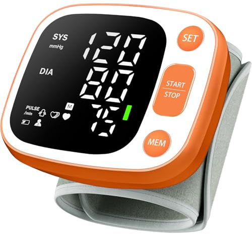 Oklar Blood Pressure Monitors for Home Use Rechargeable Wrist Digital BP Machine Cuff with LED Backlit Display, Voice Broadcast, 240 Memory Storage for 2 Users with Carrying Case, Orange