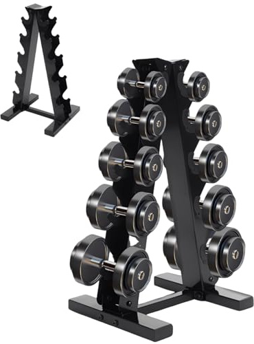 Supporto per manubri, A-Frame Dumbbell Weight Rack, supporto per bilanciere 34 x 32 x 65cm, salvaspazio, 5 livelli, capacità di carico 100KG, supporto per manubri per palestra domestica (nero)