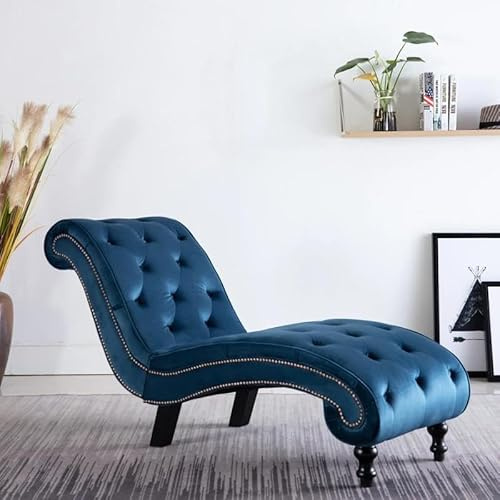 Bladez Chaiselongue Blau Samt - XXL Ottomane aus 100% Polyester, luxuriöser Samtstoff für Wohnzimmer & Schlafzimmer, Bequeme Sitzgelegenheit mit stylischem Design