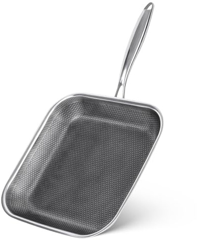Toutrop Non Stick Stainless Steel Skillet,12 Inch Square Frying Pan, Nonstick Grill Pan for All Stoves, Oven Dishwasher Safe, PFOA Free