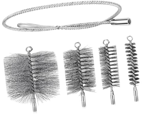 NonMiFyR 4 Cepillos de Alambre de Acero para Chimenea con Mango de 1 M, Flexibles, Resistentes, Profesionales, Multiusos, 20 50 Mm 120 Mm 160