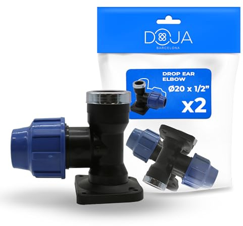 DOJA Barcelona Conector de Tubería de Polietileno - Pack 2-20x1/2 - Placa de Pared Roscada - Tubería PE, Fácil Montaje, Seguridad Contra Fugas, Robusto, Accesorio PP Adaptador Compresión MDPE